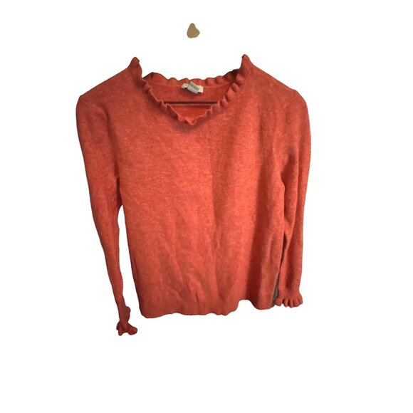 Sundance Womens Red Orange Cozy Wool Cashmere Blend Aileen Ruffle Sweater Medium - Picture 2 of 4